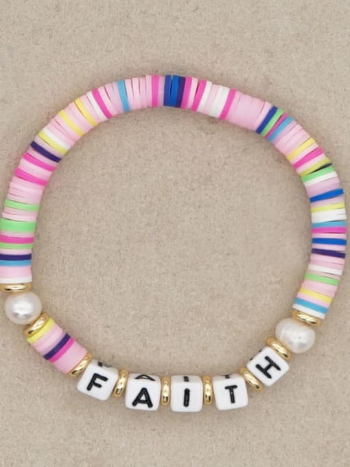 QT B200145C Stainless steel Multi Color Polymer Clay Letter Bohemia Stretch Bracelet