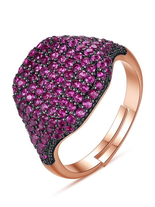 BLING SU Copper Rhinestone Full Diamond Geometric Minimalist Free Size Band Ring 0