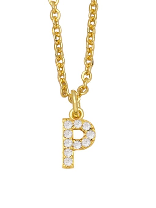 P Brass Cubic Zirconia Letter Vintage Necklace