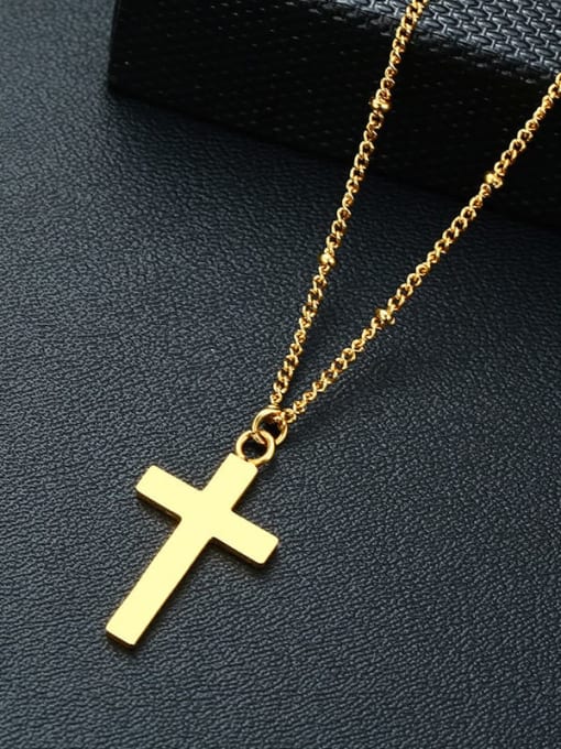 CONG Stainless Steel With Gold Plated Simplistic Smooth Cross Necklaces 3