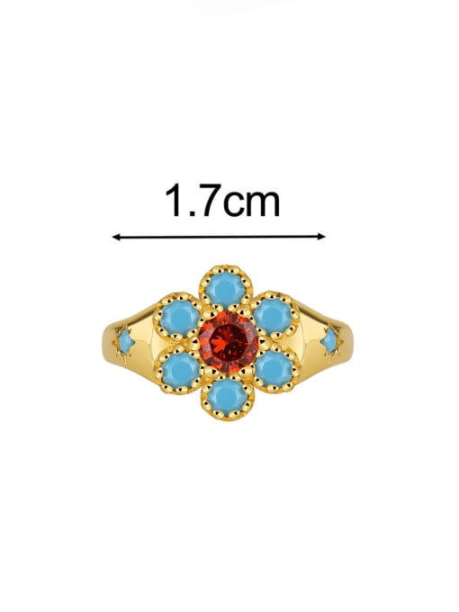 CHARME Brass Turquoise Flower Vintage Band Ring 2