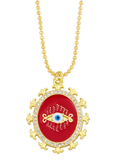 gules Brass Rhinestone Enamel Evil Eye Vintage Necklace