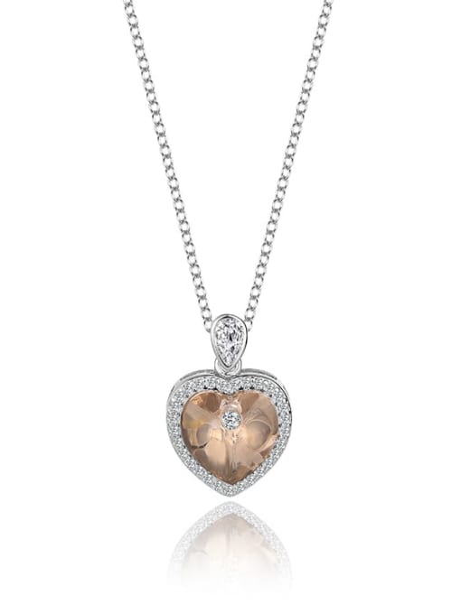 JYXZ 013 (coffee) 925 Sterling Silver Austrian Crystal Heart Classic Necklace