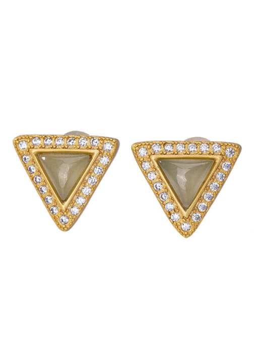 DEER 925 Sterling Silver Jade Triangle Vintage Stud Earring 3