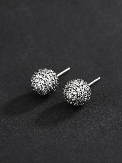 KDP-Silver 925 Sterling Silver Cubic Zirconia Round Ball Minimalist Stud Earring 0