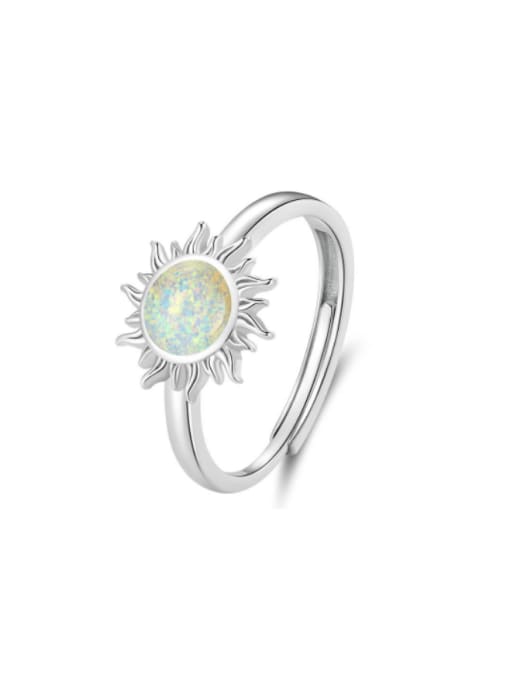 Jare 925 Sterling Silver Synthetic Opal Flower Dainty Band Ring 0