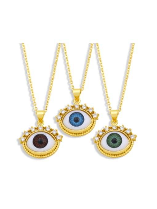 CC Brass Rhinestone Enamel Evil Eye Vintage Necklace