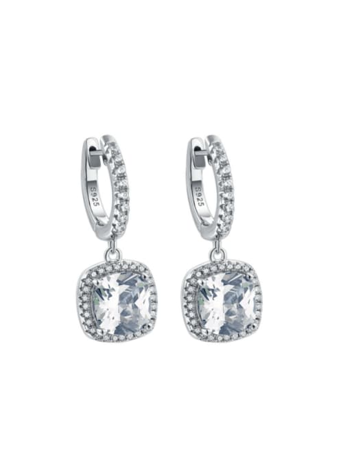 Platinum 925 Sterling Silver Cubic Zirconia Geometric Luxury Huggie Earring