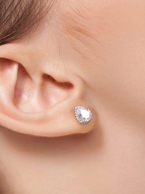RINNTIN 925 Sterling Silver Cubic Zirconia Water Drop Minimalist Stud Earring 2