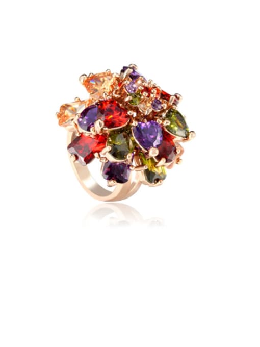 BLING SU Copper Cubic Zirconia Multi Color Flower Luxury Band Ring 0