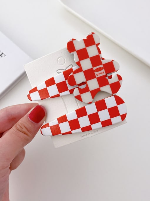 Red and white grid 7.5cm Alloy PVC Minimalist Water Drop  Hair Barrette