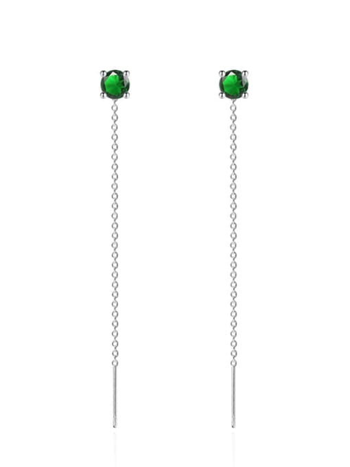 green Brass Cubic Zirconia Tassel Minimalist Threader Earring