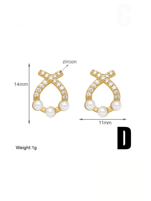 D Brass Imitation Pearl Water Drop Vintage Stud Earring