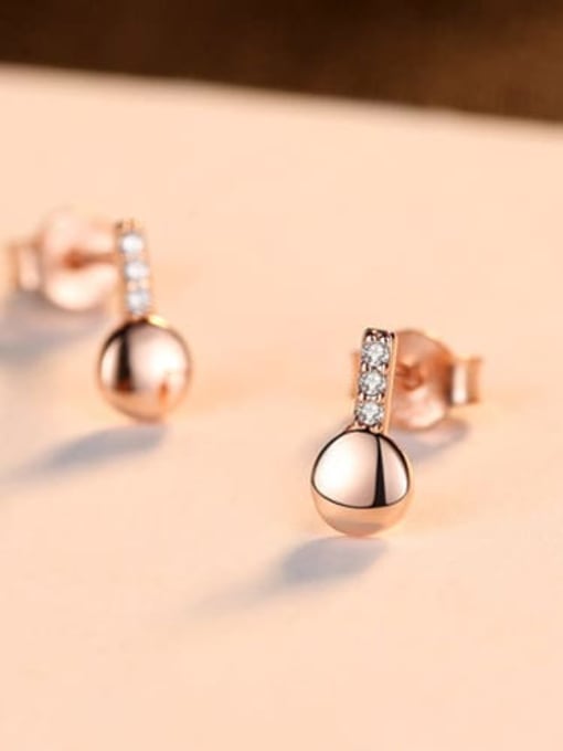 Rose gold 16e06 925 Sterling Silver Rhinestone Smooth Round Minimalist Stud Earring