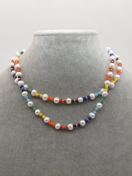 Roxi Stainless steel Freshwater Pearl Multi Color Round Bohemia Necklace 1