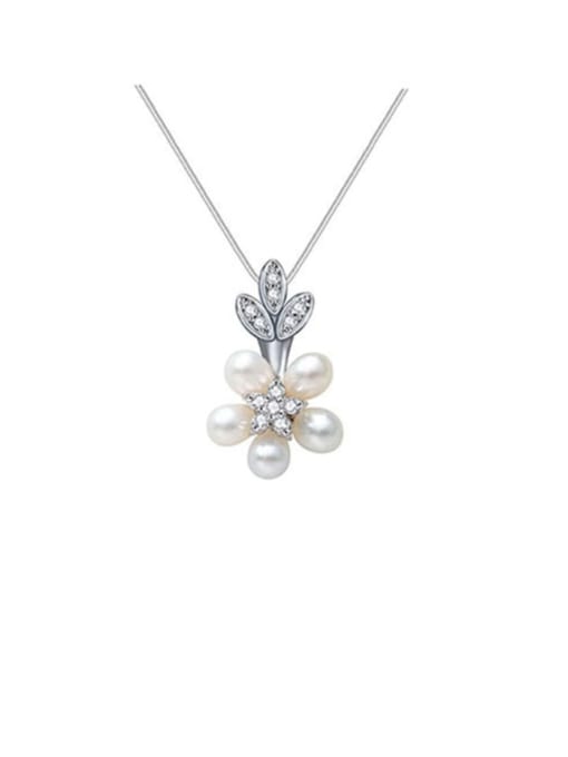 BLING SU Copper Cubic Zirconia Dainty Pearl flowers  Necklace 0