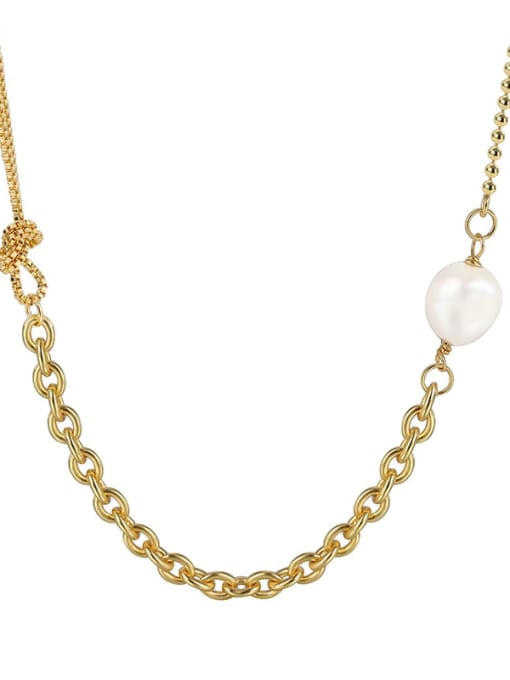 Gold Shell Bead Necklace Brass Imitation Pearl Geometric Minimalist Necklace