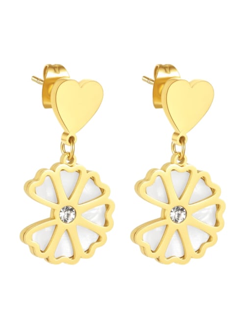 723 Gold Earrings Titanium Steel Shell Flower Minimalist Drop Earring