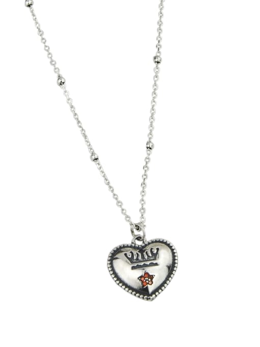 SHUI Vintage Sterling Silver With Antique Silver Plated Simplistic Heart Locket Necklace 0