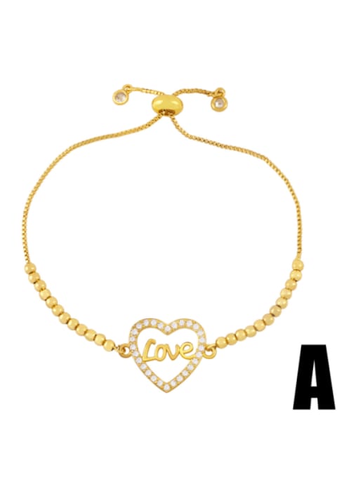 A Brass Cubic Zirconia Heart Hip Hop Adjustable Bracelet