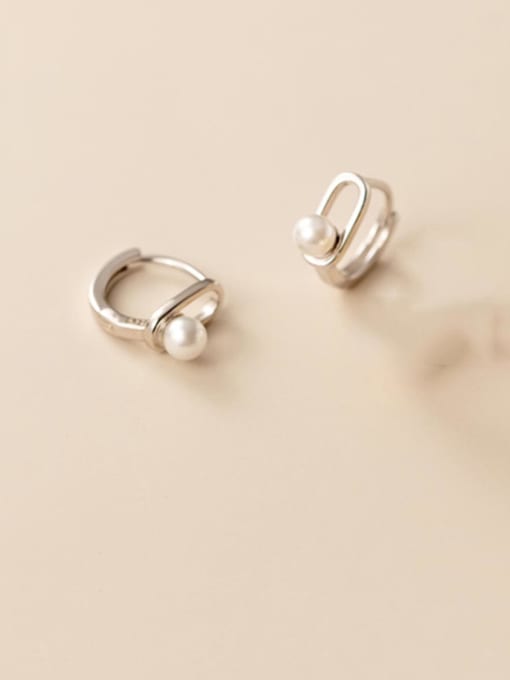 silver 925 Sterling Silver Imitation Pearl Geometric Minimalist Clip Earring