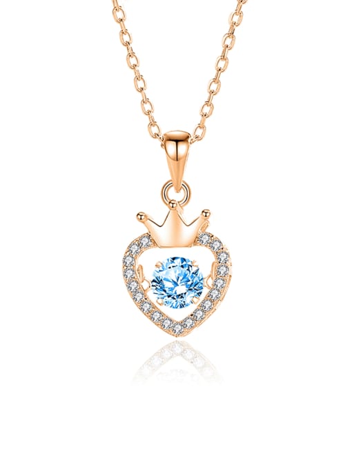 FDTD 034  Rose Gold+blue  Zircon 925 Sterling Silver Moissanite Heart Dainty Necklace