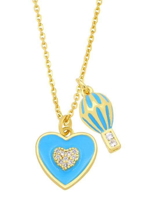 blue Brass Cubic Zirconia Enamel Heart Hip Hop Necklace