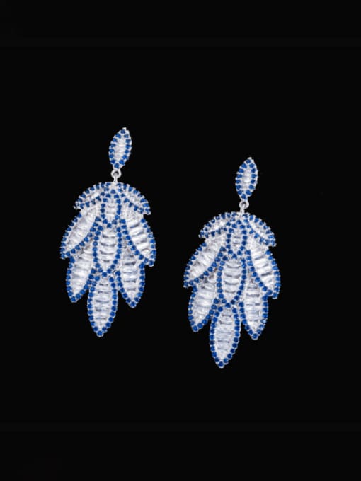 L.WIN Brass Cubic Zirconia Leaf Luxury Cluster Earring 2