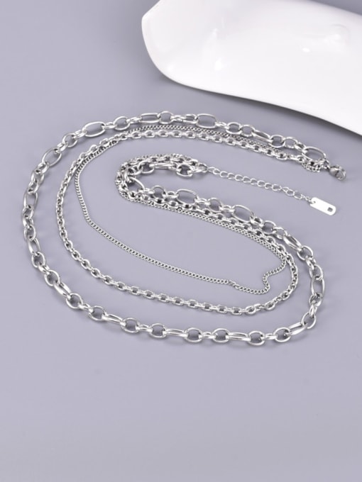 A TEEM Titanium Steel Geometric  Chain Minimalist Multi Strand Necklace 0