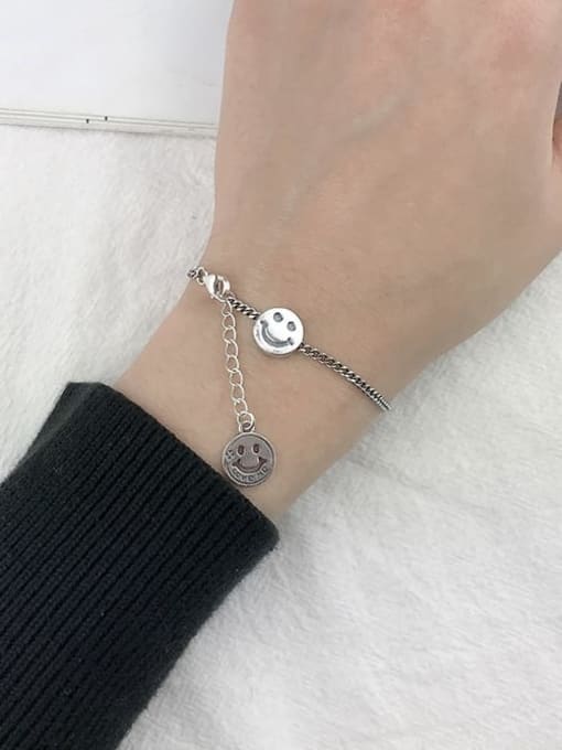 C(SL120) Vintage Sterling Silver With Antique Silver Plated Retro Smiley Bracelets