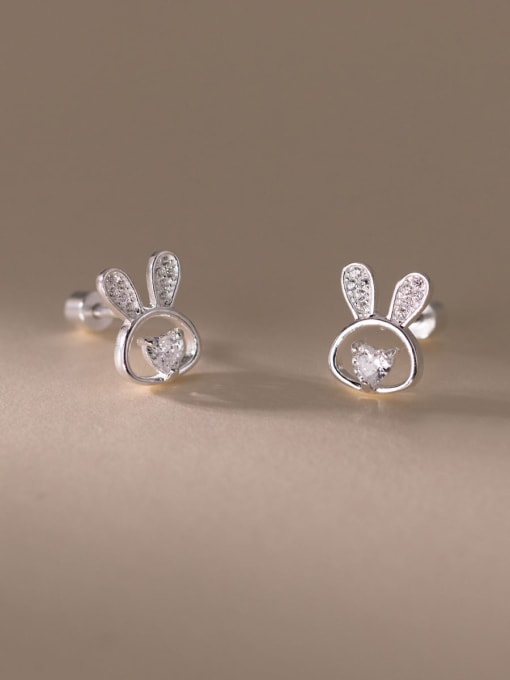 Rosh 925 Sterling Silver Cubic Zirconia Rabbit Cute Stud Earring 1