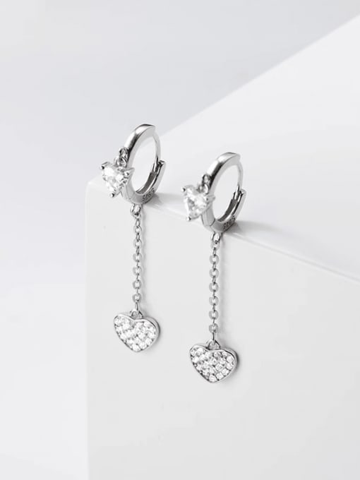silver 925 Sterling Silver Cubic Zirconia Heart Minimalist Huggie Earring