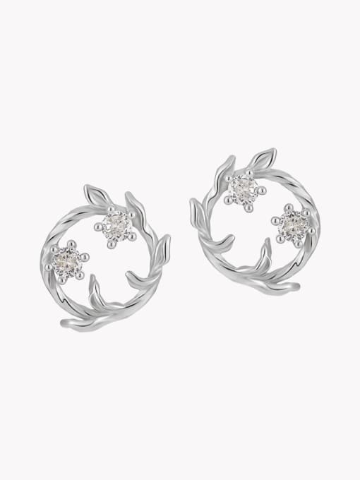 Platinum 925 Sterling Silver Flower Dainty Stud Earring