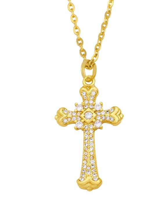 B Brass Cubic Zirconia Cross Ethnic Regligious Necklace