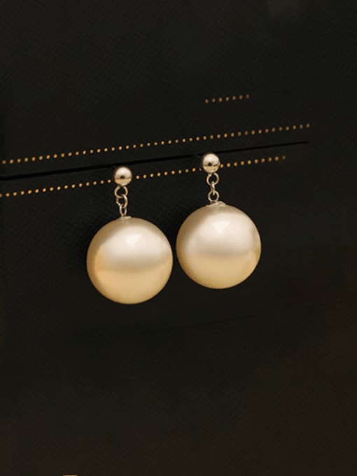 ES2591 【 16mm Platinum 】 925 Sterling Silver Imitation Pearl Geometric Minimalist Drop Earring