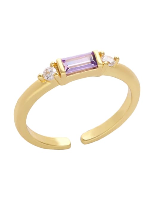 purple Brass Cubic Zirconia Geometric Minimalist Band Ring