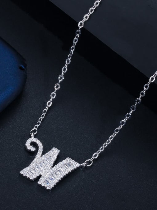 Letter W with chain Copper Cubic Zirconia Message Minimalist letter pendant Necklace