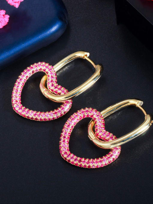 Golden red Brass Cubic Zirconia Heart Luxury Cluster Earring