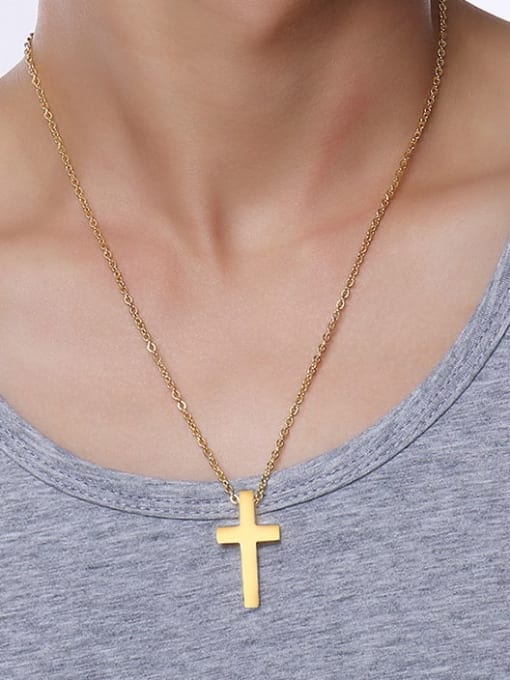 CONG Stainless Steel  Smooth Cross Minimalist Regligious Necklace 1