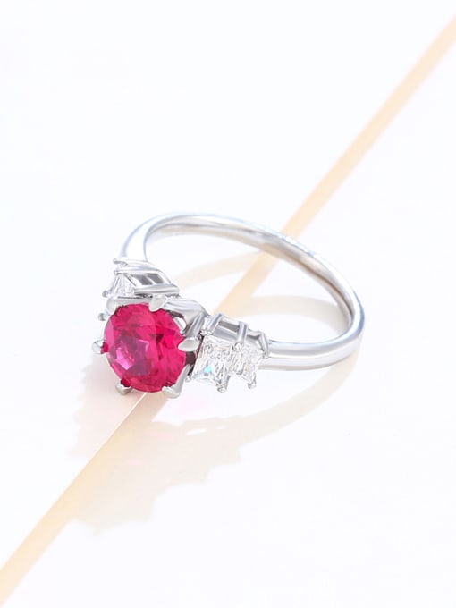 rose red Alloy Glass Stone Geometric Vintage Band Ring