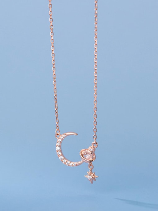 rose gold 925 Sterling Silver Cubic Zirconia Moon Minimalist Necklace