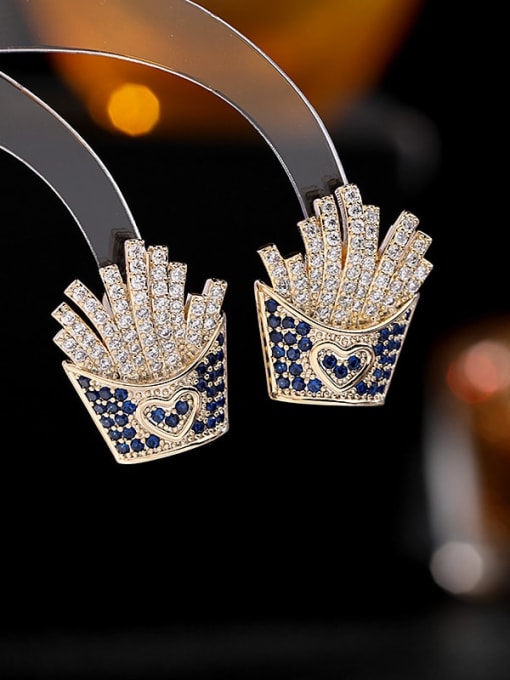 blue Brass Cubic Zirconia Irregular Luxury Cluster Earring