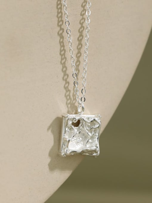 DAKA S925 pure silver simple concave convex irregular square Necklace 0