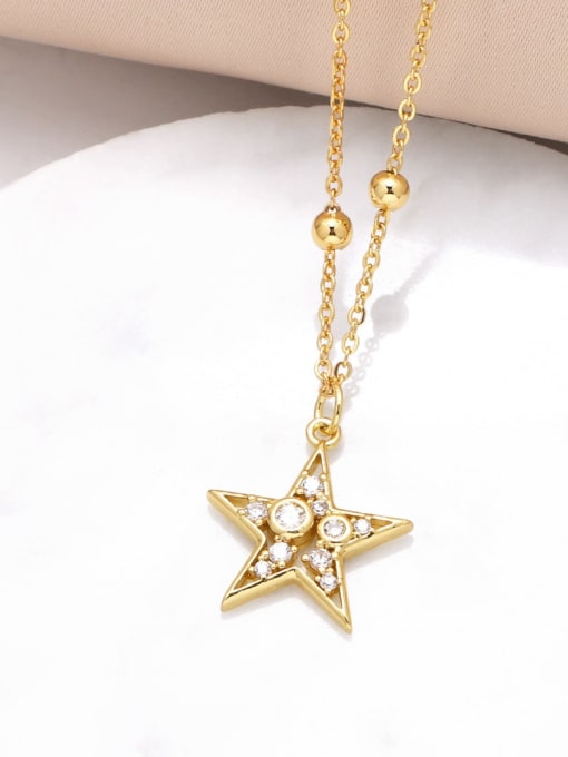 D Brass Cubic Zirconia Pentagram Trend Regligious Necklace