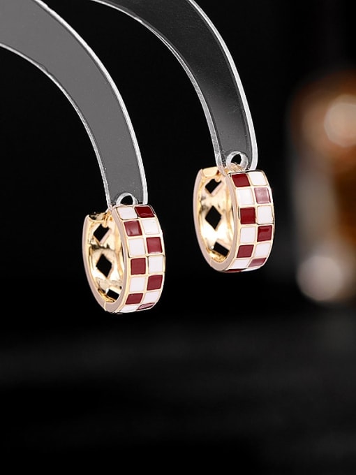 Red and white Brass Enamel Geometric Trend Huggie Earring