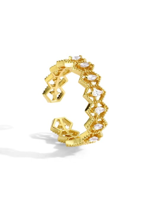 Gold geometric zircon ring Brass Cubic Zirconia Hollow Geometric Minimalist Band Ring