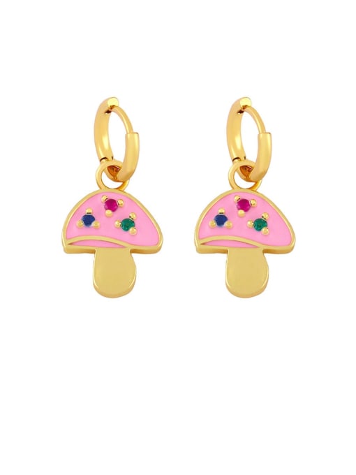Pink Brass Enamel Mushroom Bohemia Stud Earring