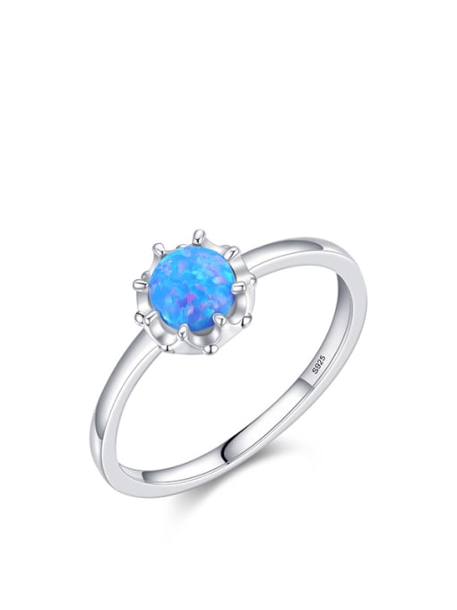 silver 925 Sterling Silver Opal Round Trend Band Ring