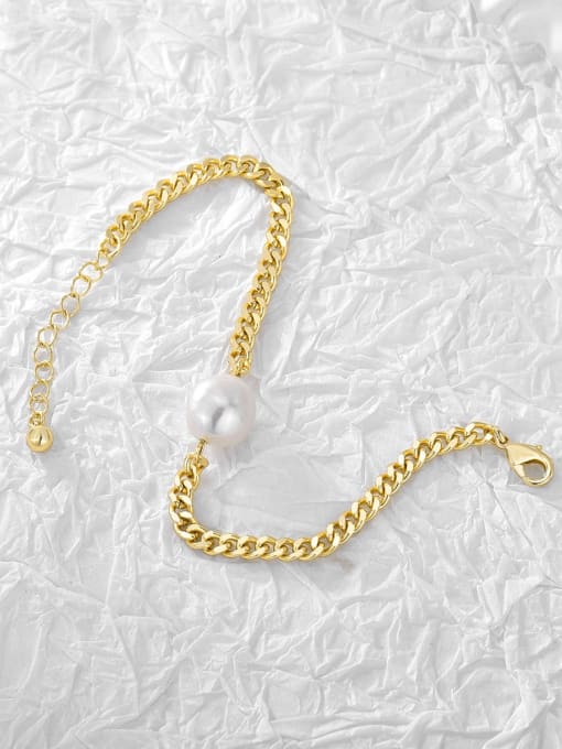 CHARME Brass Imitation Pearl Geometric Minimalist Link Bracelet 2
