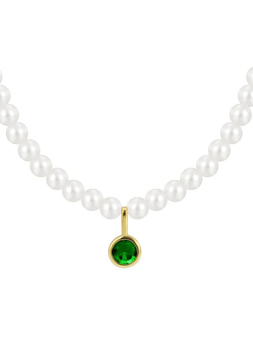 Baizhu Zircon Necklace Brass Imitation Pearl Geometric Minimalist Necklace